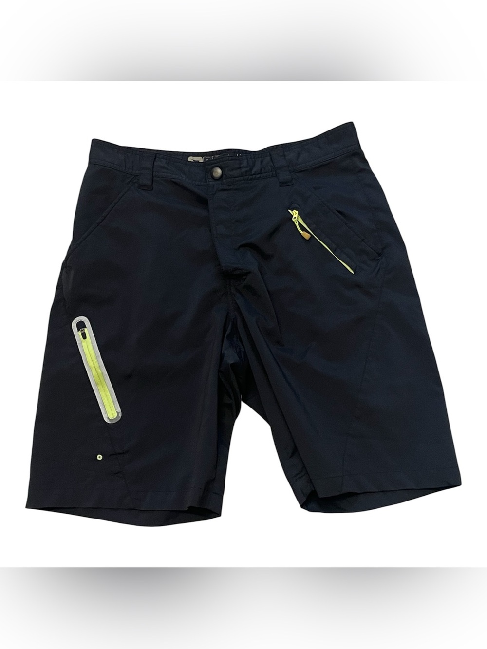 Reel Legends Black Athletic Shorts with Neon Yellow Zipper Accents